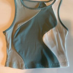 Teal and White Ribbed Crop Top